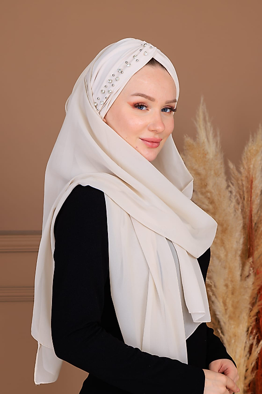 önü düğümlü dolgulu yandan taşlı bone +şal