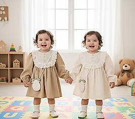 6 Ay 2 Yaş Arası Yaka Detaylı Keten Kız Bebek Elbise