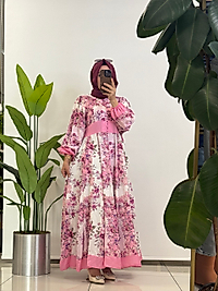 ÇİÇEK DESEN ELBİSE-  PEMBE