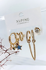 Xuping Vip Seri Şakira Model Zirkon Taşlı Gold Renk 6'lı Çelik Küpe Seti (4 cm)