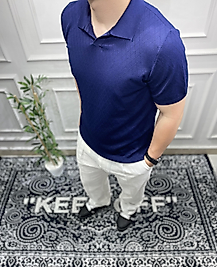 Ajur Desenli Polo Yaka - Lacivert