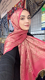 Hürrem Sultan Kendinden Dokulu Çift Taraflı Şal-kırmızı gold