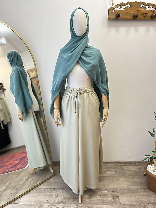 Mint Bağcıklı Keten Pantolon - Etek