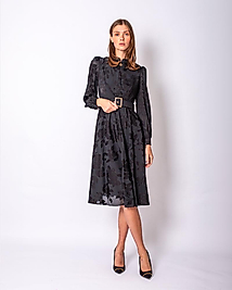LADY GINA COMPANY ÇİÇEK BASKILI  YAKASI FERMUARLI BLACK ELBİSE