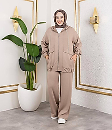 KAPŞONLU FERMUARLI CAMEL TAKIM