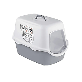 STEFANPLAST GRIFFE BASKILI KAPALI KEDI TUVALETI GRI/BEYAZ