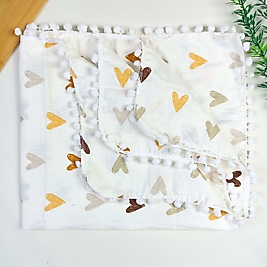 Kalp Müslin Battaniye - Çift Katlı - 80X90 CM
