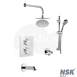NSK Termostatik Ankastre Banyo Duş Sistemi - Krom / İç Set Sıva Altı Grubu Dahil / 3 Yönlü Ankastre Batarya
