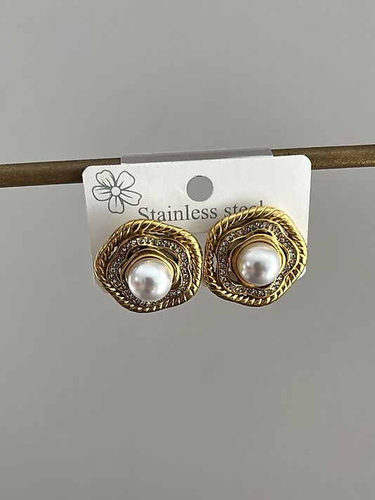 Çelik İnci Serisi Taş Detaylı Küpe