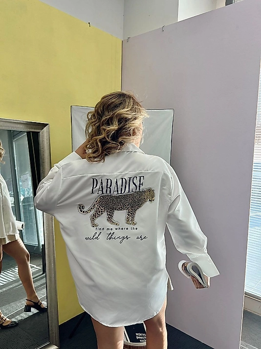 Paradise Taşlı Beyaz Gömlek