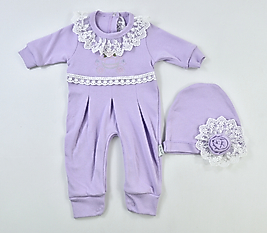 Kız Bebek Dantelli 0-18 Ay Balkabağı Desen Tulum Lila