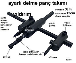 SUNTA KESME PANÇ 12CM ALÇIPAN PANÇ AYARLI PANÇ DAİRE KESME AHŞAP DELME APARATI
