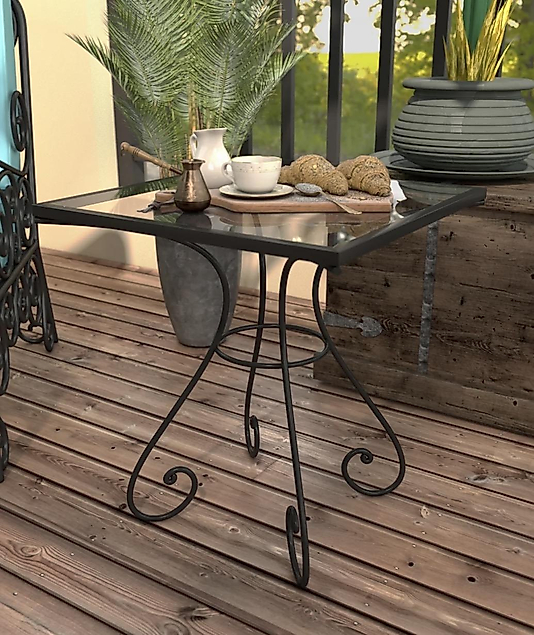 FERFORJE SİYAH YAN SEHPA FÜME CAM