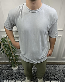 Çizgi Desenli T-Shirt - Gri