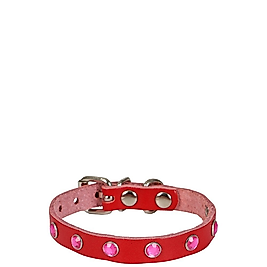 Cattie Gerçek Deriden El Yapımı Taşlı Kedi Boyun Tasması 1x18-22cm - Red