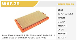 HAVA FİLTRESİ BMW 2500 3.3 68-77 3 E21 75-84 3 E30 81-94 5 E12  72-81 5 E28 81-90 6 E24 76-90 7 E23 77-86