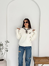 Ceylan nakışlı fularlı 3 iplik sweaters