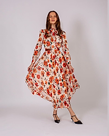 LADY GINA COMPANY YAKASI FULAR BAĞLAMALI ÇİÇEKLİ  ELBİSE