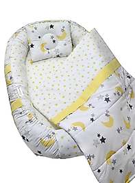 Berababy Babynest Pikeli Sarı Ay Model Bebek Yuvası 3 Parça Set