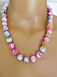 PEMBE TONLARI İRİ TAŞLI AKİK KOLYE