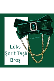 Hüma Broş Lüks Şerit Taşlı Kadife Broş Gotik Aksesuar Broş Yaka Broşu Yaka Kurdele Broş