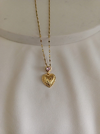 K094  PEMBE TAŞLI KALP ÇELİK KOLYE