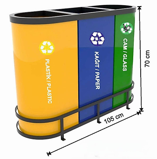 ÜÇLÜ GERİ DÖNÜŞÜM ÇÖP KOVASI BOYALI ( KDV DAHİL )