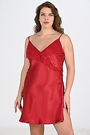 Bordo Dantel Detaylı Bordo Saten Gecelik 2107