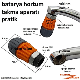 BATARYA HORTUM BAĞLAMA APARATI KELEPÇESİZ PRATİK DIŞ DİŞ MUSLUK HORTUM TAKMA UCU KALİTE