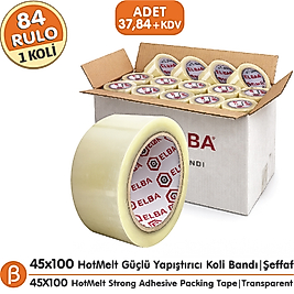 Elba 1 KOLİ (84 ADET) 45x100 Şeffaf HotMelt Koli Bandı Güçlü Yapışkan