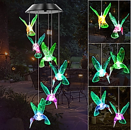 Güneş Enerjili Kuş Figürlü LED Rüzgar Çanı