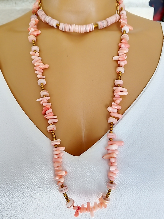 PEMBE MERCAN İKİLİ KOLYE