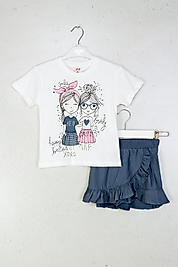 Kız çocuk kız baskılı şort etekli takım