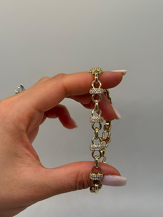 Taşlı Halka Detaylı Xuping VIP Çelik 14K Altın Renk Kadın Bileklik