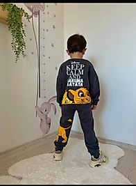 Lıon baskılı antrasit rengi eşofman takımı