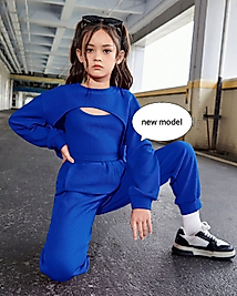kız çocuk krop model alt üst takım Toplam 3 parça(sax mavisi)