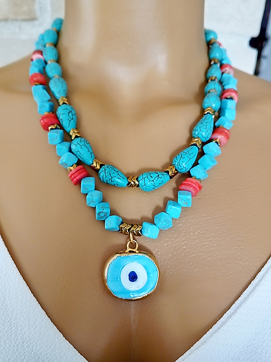 TURKUAZ VE NAZAR BONCUKLU KOLYE