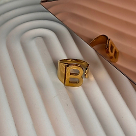 HARFLİ AYARLANABİLİR GOLD RENK ÇELİK YÜZÜK B HARFİ