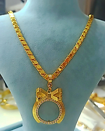 22K Altın Kaplama Arpa Zincirli Fiyonk Çerceveli Kolye