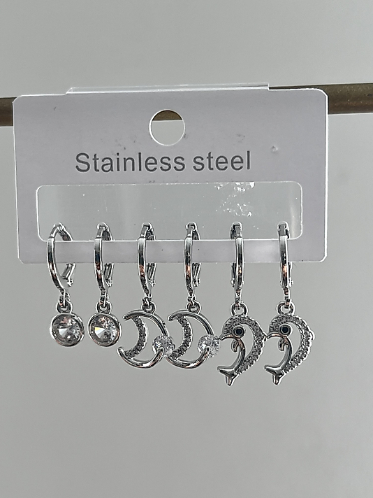 Çelik 6’lı Silver Yunus Balığı Küpe