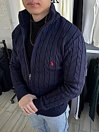 ZEROWEAR - RALPH LAUREN NAKIŞ LOGO DETAYLI TAM FERMUARLI TRİKO CEKET