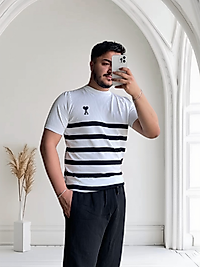 A Kalp Çizgili Triko T-Shirt