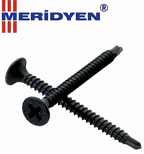 MERİDYEN ALÇIPAN VİDASI 3,5x25 MM MATKAP UÇLU AKILLI VİDA SİYAH ( 25 ADET )