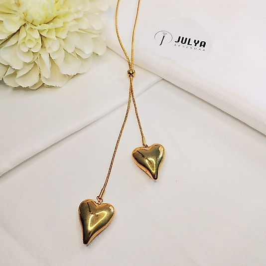 ÇELİK GOLD KARARMAZ PAZLANMAZ KALPLİ  5O+5 CM ZARİF KOLYE