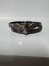 Kahverengi Gerçek Yılan Derili Kartal Detaylı Mıknatıslı Bileklik