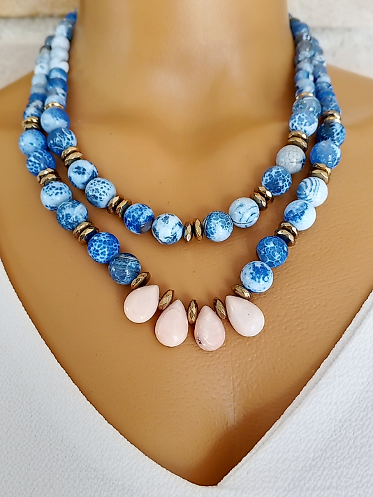 MAVİ AKİK İKİLİ KOLYE