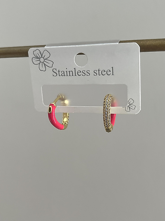 Çelik Fuşya Kalp Küpe