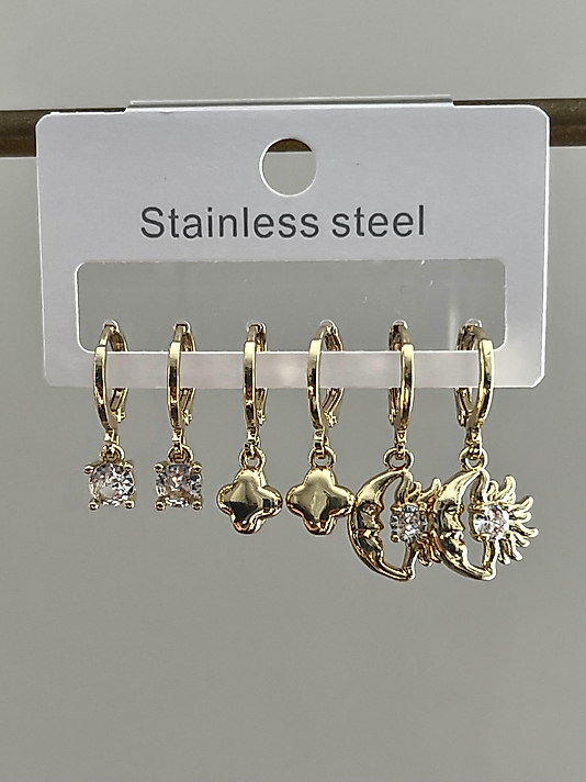 Çelik 6’lı Gold Ay-Güneş Küpe