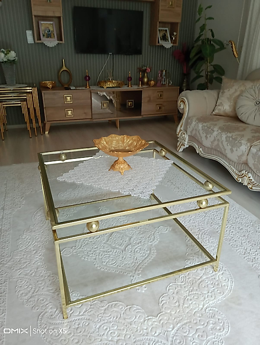 PARLAK GOLD KÜRE ORTA SEHPA ŞEFFAF CAM