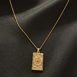 Kader Çarkı Tarot Gold Çelik Kolye-45 cm